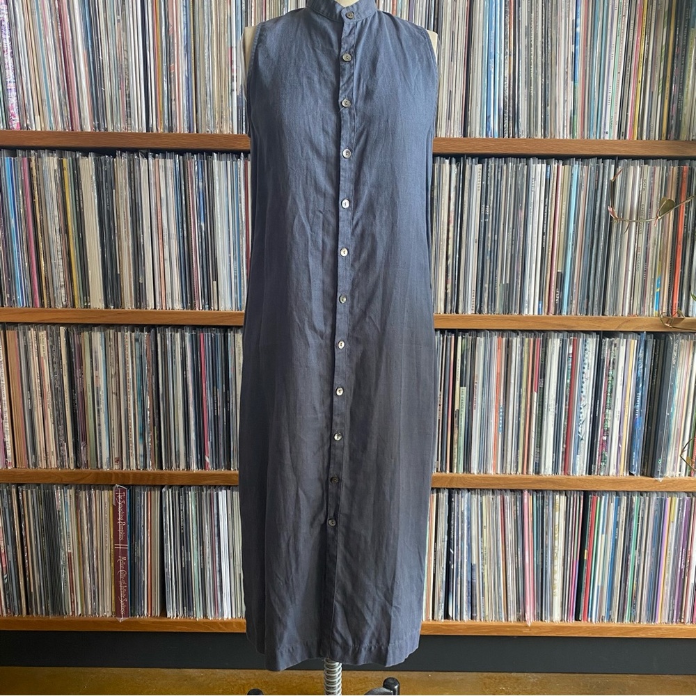 GUC ILANA KOHN Blue Gray Linen Button Down Dress - Size SMALL